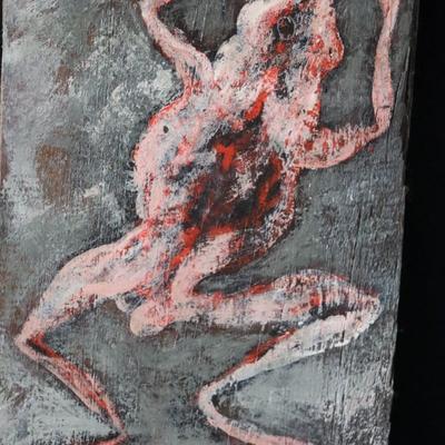 Original 1967 Kenneth Callahan (American, 1905 - 1986) Painting of Frog on Wood Board