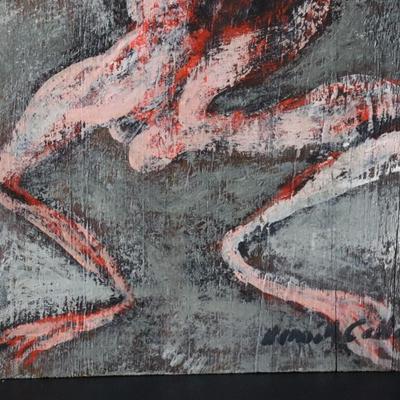 Original 1967 Kenneth Callahan (American, 1905 - 1986) Painting of Frog on Wood Board