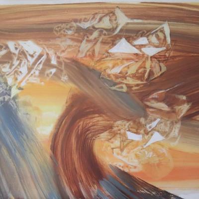 1976 Kenneth Callahan (American, 1905 - 1986) Original Oil and Tempera on Paper Titled "Sunset"
