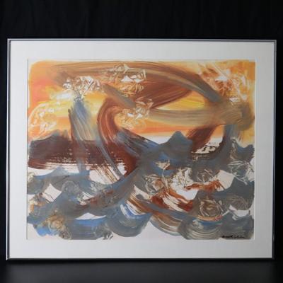 1976 Kenneth Callahan (American, 1905 - 1986) Original Oil and Tempera on Paper Titled "Sunset"
