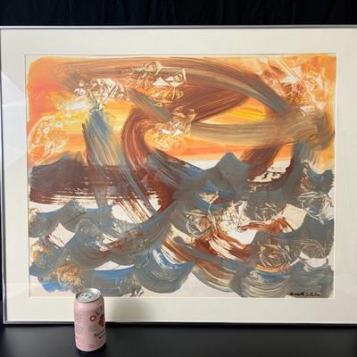 1976 Kenneth Callahan (American, 1905 - 1986) Original Oil and Tempera on Paper Titled "Sunset"