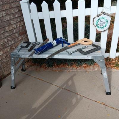 LIGHTWEIGHT ALUMINUM WORK PLATFORM AND SOME HAND TOOLS