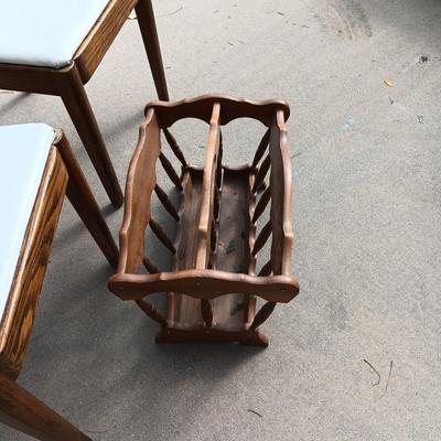 2 DINING CHAIRS, FLOOR LAMP AND MAGAZINE RACK