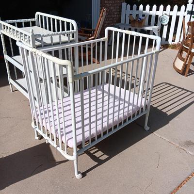 CHANGING TABLE, FOLDING PORTABLE CRIB, TOTE FULL OF BABY BLANKETS AND A STROLLER