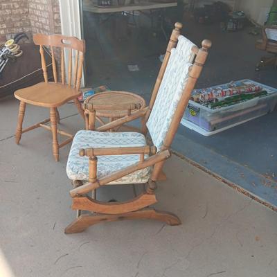 ROCKING AND DINING CHAIRS PLUS ROUND SIDE TABLE