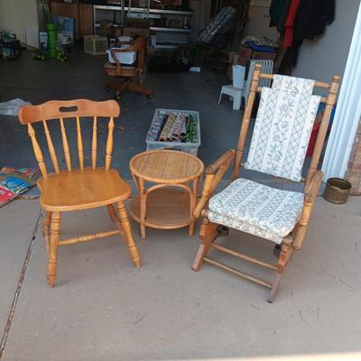 ROCKING AND DINING CHAIRS PLUS ROUND SIDE TABLE