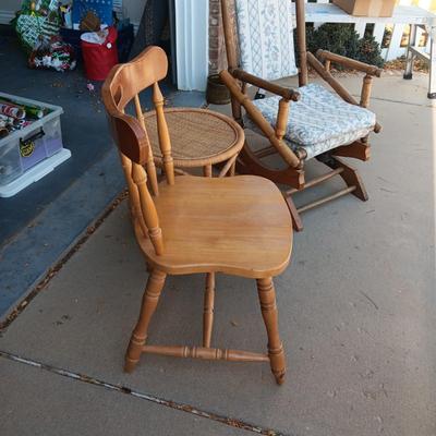 ROCKING AND DINING CHAIRS PLUS ROUND SIDE TABLE