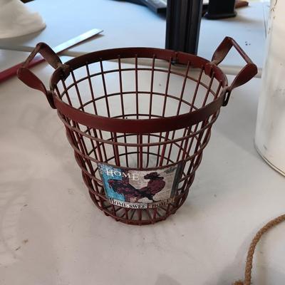 CAST IRON ROOSTER BELL, WATER BAG, 2 STAINED GLASS AND MORE