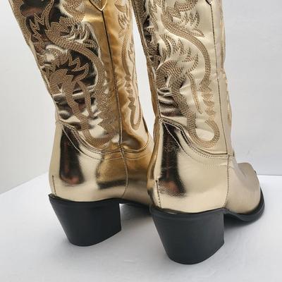 NEW Size 7 Catisdra Gold & Embroidered Vintage-Style Women's Cowboy Boots