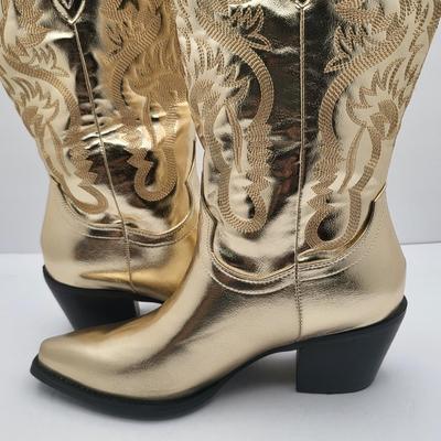 NEW Size 7 Catisdra Gold & Embroidered Vintage-Style Women's Cowboy Boots