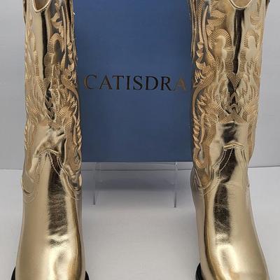 NEW Size 7 Catisdra Gold & Embroidered Vintage-Style Women's Cowboy Boots