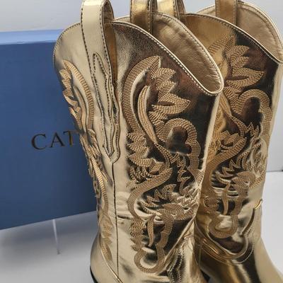 NEW Size 7 Catisdra Gold & Embroidered Vintage-Style Women's Cowboy Boots