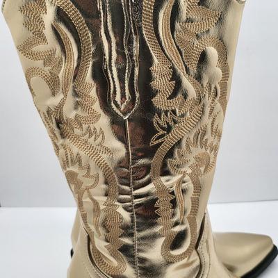 NEW Size 7 Catisdra Gold & Embroidered Vintage-Style Women's Cowboy Boots