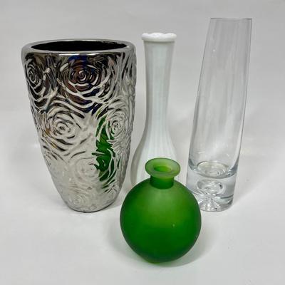 Various Vase Lot - ceramic silver green glass milk glass clear