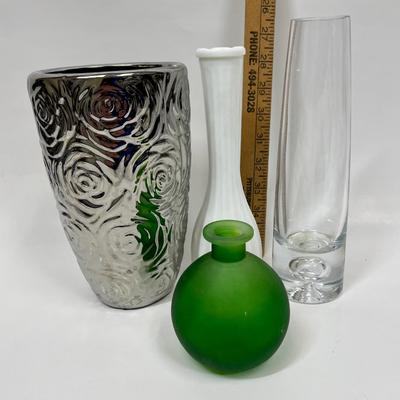 Various Vase Lot - ceramic silver green glass milk glass clear