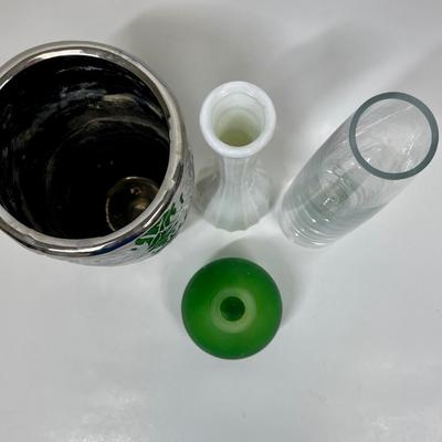 Various Vase Lot - ceramic silver green glass milk glass clear