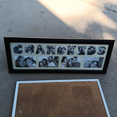 WOODEN COLORADO SIGN, GRANDKIDS FRAME AND LARGE CORK BOARD