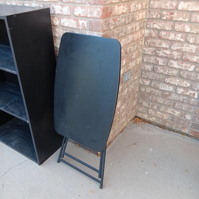 2 FOLDING TABLES AND A SMALLER BOOKCASE