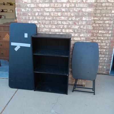 2 FOLDING TABLES AND A SMALLER BOOKCASE