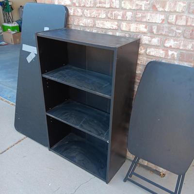 2 FOLDING TABLES AND A SMALLER BOOKCASE