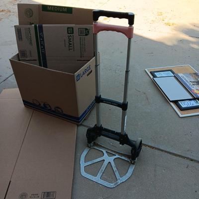 FOLDING DOLLY, MOVING BOXES, PACKING PAPER AND BUBBLE WRAP