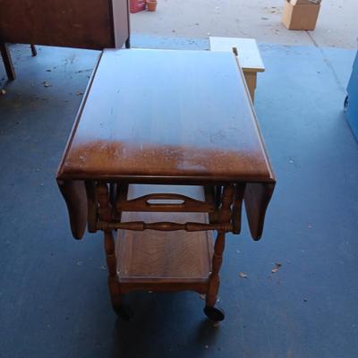 DROP LEAF TEA CART AND WOODEN STOOL