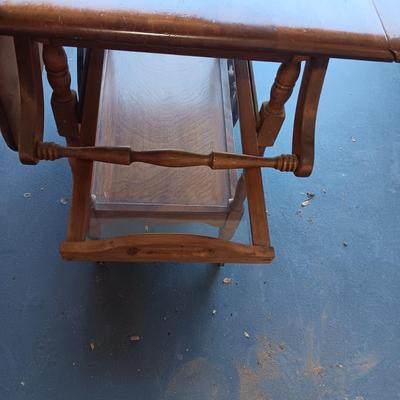 DROP LEAF TEA CART AND WOODEN STOOL