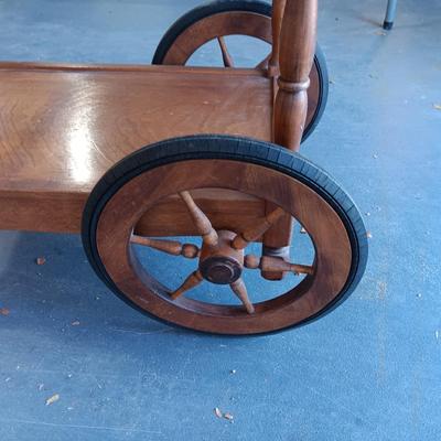 DROP LEAF TEA CART AND WOODEN STOOL