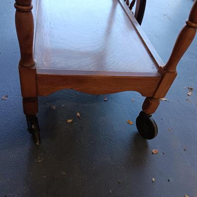 DROP LEAF TEA CART AND WOODEN STOOL