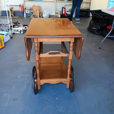 DROP LEAF TEA CART AND WOODEN STOOL