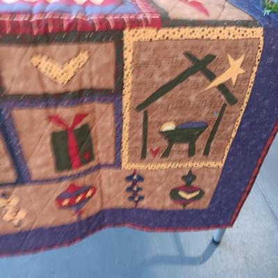 QUILTED CHRISTMAS THROW BLANKET, PILLOW AND SOME DECORATION