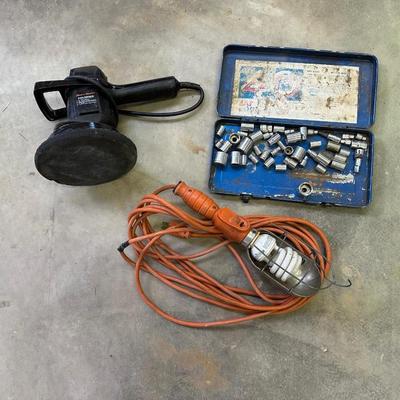 BLACK AND DECKER ORBITAL POLISHER, RANDOM SOCKETS AND TROUBLE LIGHT