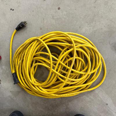 RIGID SHOP VACUUM, HUSKY WORK LIGHT, SAW HORSES, AND HEAVY DUTY 100’ EXTENSION CORD