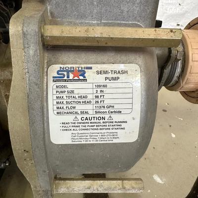 NORTH STAR 2” SEMI-TRASH WATER PUMP OPERATED BY A GAS 4HP HONDA MOTOR