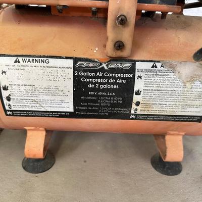PRO X ONE 2 GALLON AIR COMPRESSOR, PORTABLE AIR TANK AND AIR HOSE
