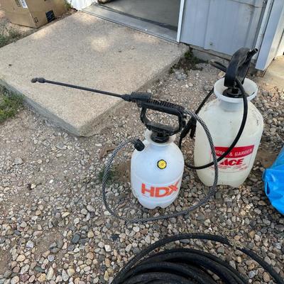 WHEEL BARROW, GARDEN HOSES, WEED SPRAYERS