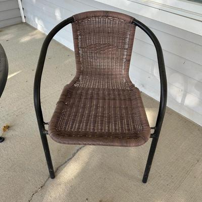 METAL MESH PATIO TABLE W/2 OUTDOOR WICKER CHAIRS