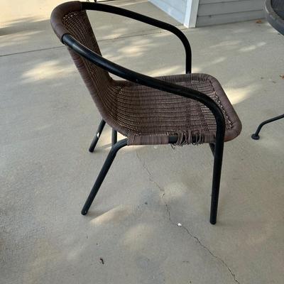 METAL MESH PATIO TABLE W/2 OUTDOOR WICKER CHAIRS