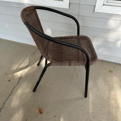 METAL MESH PATIO TABLE W/2 OUTDOOR WICKER CHAIRS