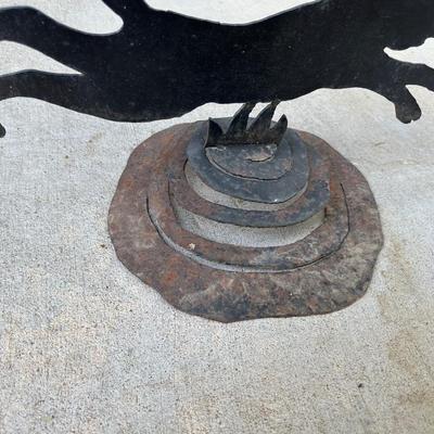 STEEL CAT CHASING A BIRD YARD ART