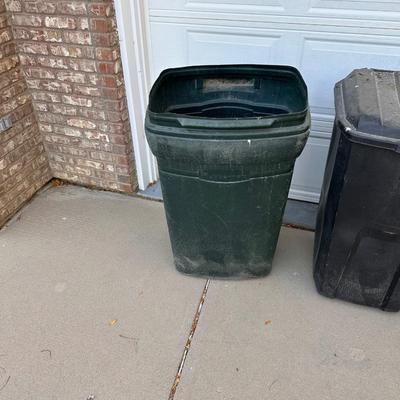 THREE 45 GALLON TRASH CANS ON WHEELS