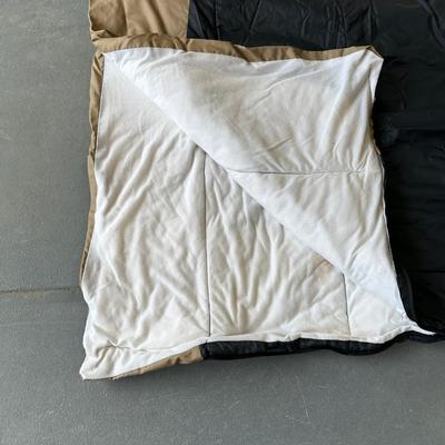2 SLEEPING BAGS, TWIN INFLATABLE MATTRESS, COLEMAN LANTERN AND COOLER