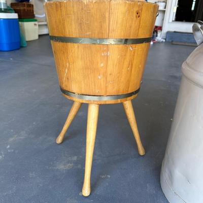 OLD MILK CAN AND A BARREL MAGAZINE STAND