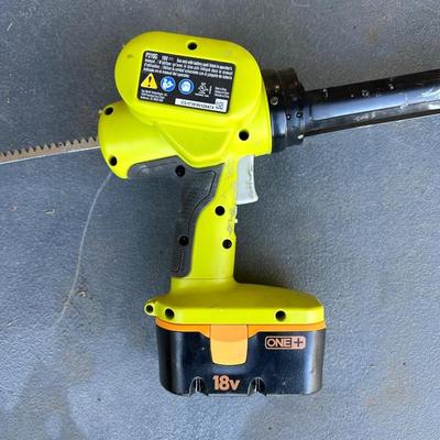 RYOBI CORDLESS WEED CUTTER & CAULKING GUN PLUS CORDLESS DRILL