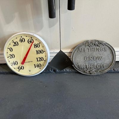 LARGE METAL WIND CHIME, THERMOMETER, STEEL STEPPING STONE
