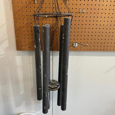 LARGE METAL WIND CHIME, THERMOMETER, STEEL STEPPING STONE