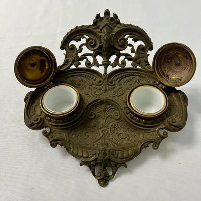 Victorian Brass Double Inkwell