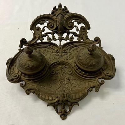 Victorian Brass Double Inkwell