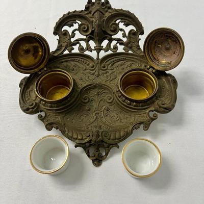 Victorian Brass Double Inkwell
