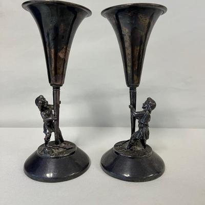 Vintage Silverplate Figural Vases